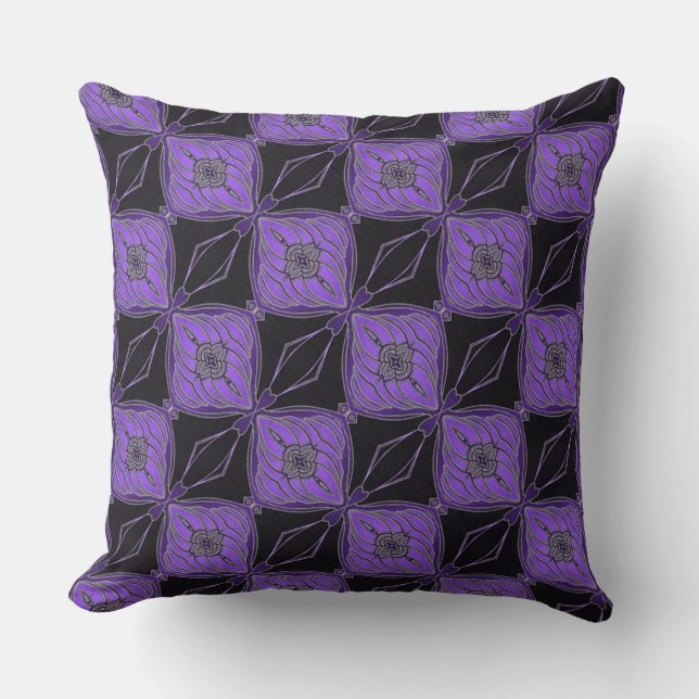 Schwarze und Lila Abstrakte Blumendiamanten PIllow Kissen (Vorderseite)