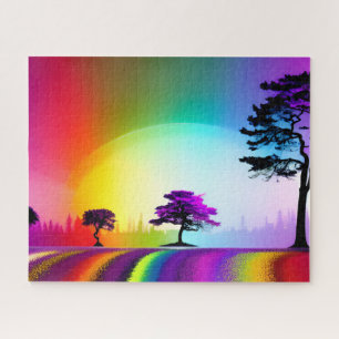 Schwarze und Lila Bäume entlang der Regenbogenstra Puzzle