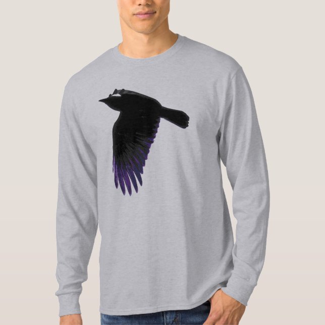 Schwarze und Lila Crow-Flying T-Shirt (Vorderseite)