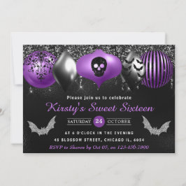 Schwarze und Lila Halloween-Ornamente 16 . Geburts Einladung