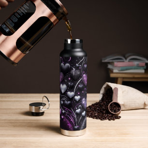 Schwarze und Lila Herzen Trinkflasche