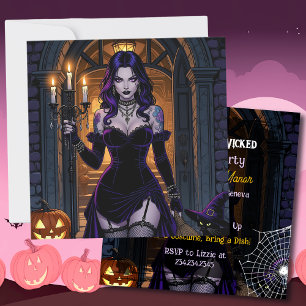 Schwarze und Lila Hexe Wicktes Halloween-Party Einladung