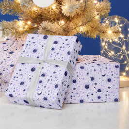 Schwarze und Lila Himmelssonnenmoonsterne Geschenkpapier