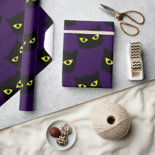 Schwarze und lila Katzengelbe Augen Halloween-Must Geschenkpapier