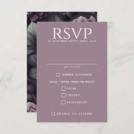 Schwarze und Lila Moody-Floral RSVP Karte