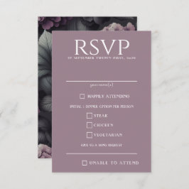Schwarze und Lila Moody-Floral RSVP Karte