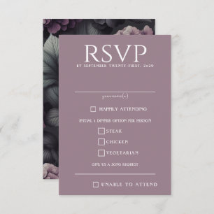 Schwarze und Lila Moody-Floral RSVP Karte