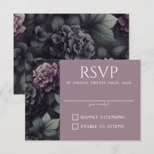 Schwarze und Lila Moody-Floral RSVP Karte