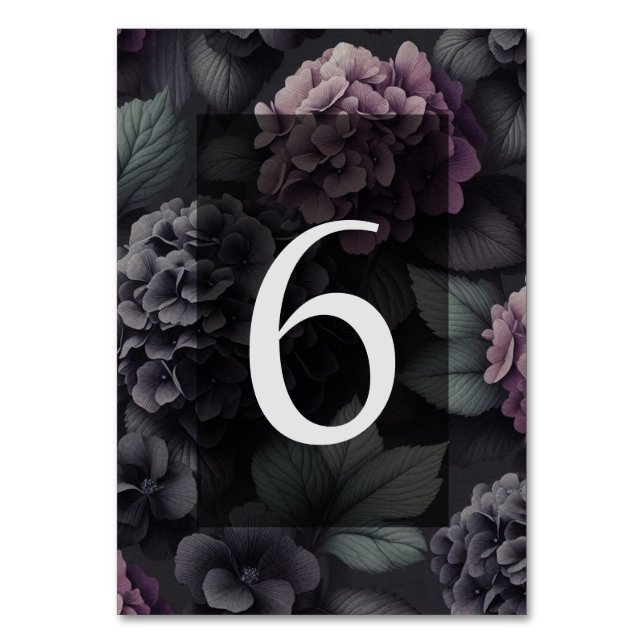 Schwarze und Lila Moody-Floral Tischnummer (Vorderseite)