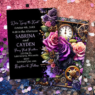 Schwarze und Lila Rose Steampunk Gothic Wedding Einladung