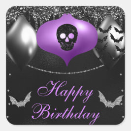Schwarze und Lila Spooky-Ornamente zum Geburtstag Quadratischer Aufkleber