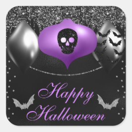 Schwarze und Lila Spooky Ornaments Happy Halloween Quadratischer Aufkleber