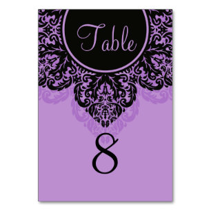 Schwarze und lila Tischnummer-Laktatdamasenkarte Tischnummer