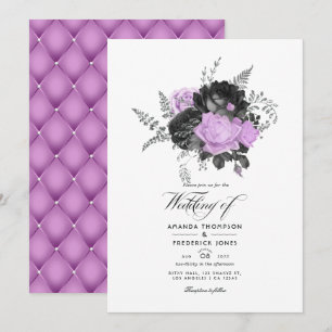 Schwarze und lila Vintage-Blumenhochzeit Einladung