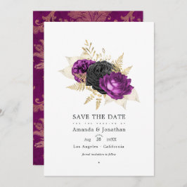 Schwarze und Lila Vintage Blumenhochzeit Save The Date