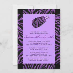 Schwarze und Lila Zebra Print Baby Dusche Einladung