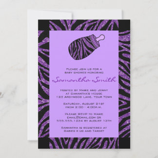 Schwarze und Lila Zebra Print Baby Dusche Einladung