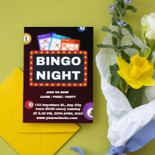 Schwarze und Maronen-Minimalis-Bingo-Night-Einladu Einladung