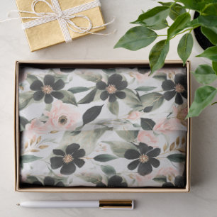 Schwarze und Muschelrosa Blumen Seidenpapier