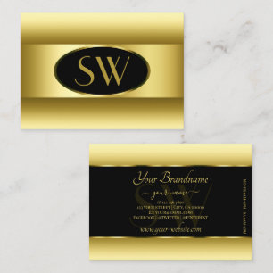 Schwarze und ockerfarbene Goldverlauf-Monogramm-Ov Visitenkarte