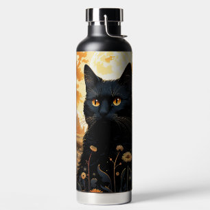 SCHWARZE UND ORANGE GOTISCHE HALLOWEEN-KATZE TRINKFLASCHE