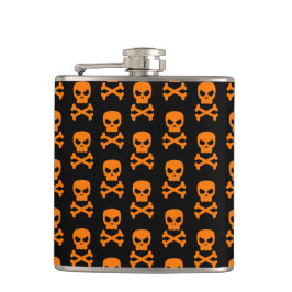 SCHWARZE UND ORANGE HALLOWEEN SKULL & CROSSBONES FLACHMANN