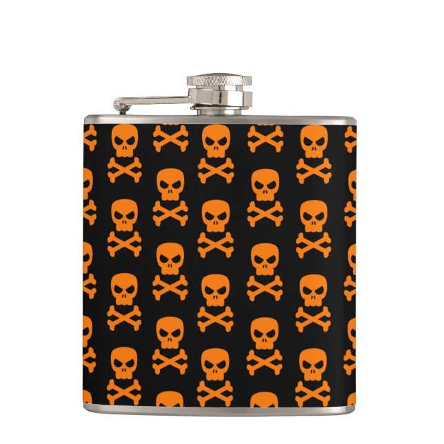 SCHWARZE UND ORANGE HALLOWEEN SKULL & CROSSBONES FLACHMANN (Vorderseite)