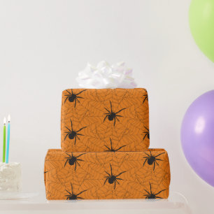 Schwarze und orange Halloween-Spinnennetz-Bastelar Geschenkpapier