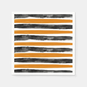 Schwarze und orange Halloween-Wasserfarbenstreifen Serviette