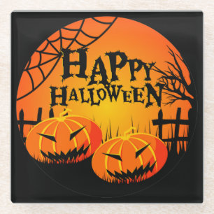 SCHWARZE UND ORANGE SPOOKY FAPPY HALLOWEEN PUMPKIN GLASUNTERSETZER