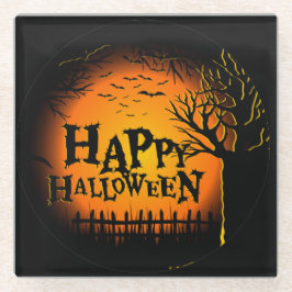 SCHWARZE UND ORANGE SPOOKY HALLOWEEN NACHT GLASUNTERSETZER