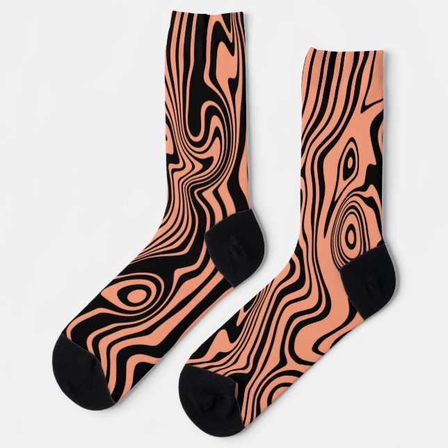 Schwarze und orange Wavy Strick Socken wählen Farb (Linkes Detail)