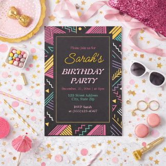 Schwarze und Retro farbenfrohe Geburtstagsparty Einladung