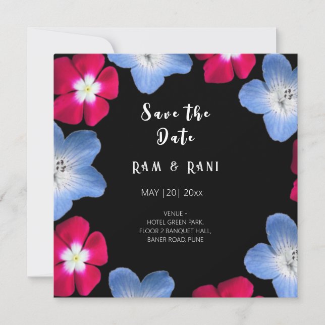 Schwarze und rosa Blume  Save The Date (Vorderseite)