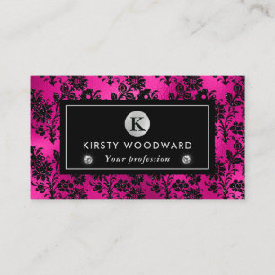 Schwarze und rosa glitzernde Blumen Glam-Muster Visitenkarte
