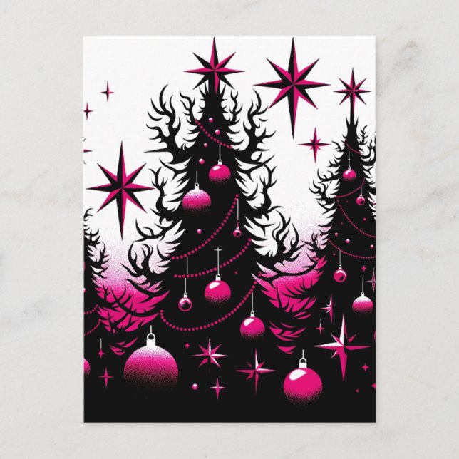 Schwarze und rosa Gotische Weihnachtsbaumen Postkarte (Vorderseite)