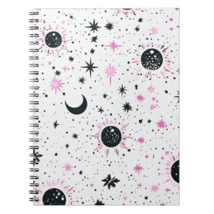 Schwarze und rosa Himmelssonne Mond Sterne Notizblock
