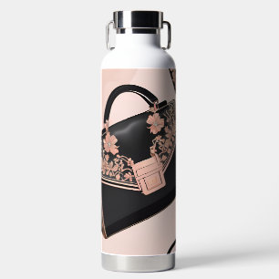 Schwarze und rosa KI-Kunst Trinkflasche