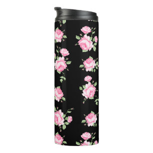 Schwarze und rosa klassische Vintage-Rose Thermosbecher