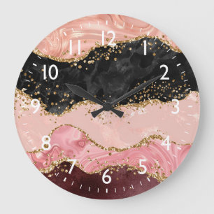 Schwarze und rosa Pailletten Achat Große Wanduhr