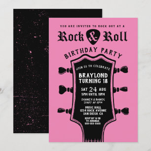 Schwarze und rosa Rock n Roll Gitarre Einladung
