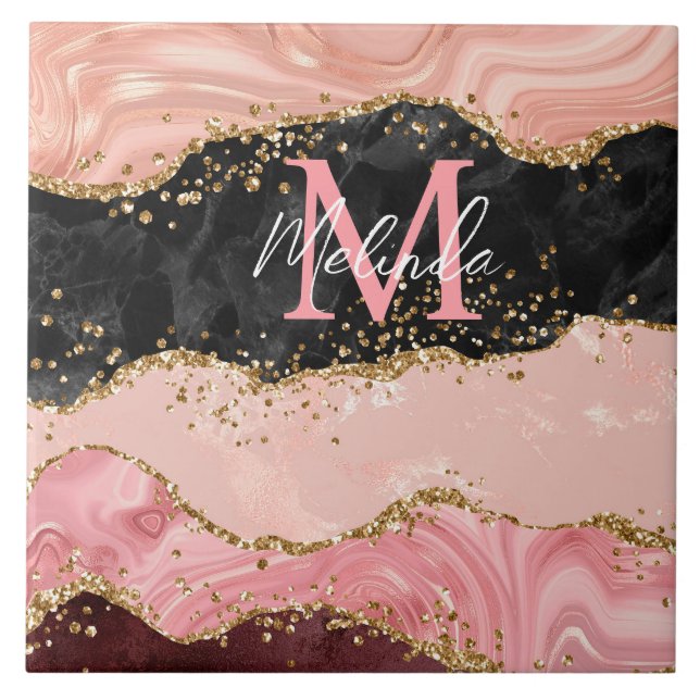 Schwarze und rosa Sequins-Achat Fliese (Vorderseite)