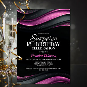 Schwarze und rosa Überraschung zum 18. Geburtstag Einladung