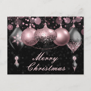 Schwarze und rosafarbene Weihnachtskugeln Ornament Feiertagspostkarte