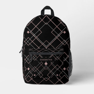 Schwarze und Rose Gold Diamantlinien (2) Bedruckter Rucksack