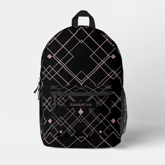 Schwarze und Rose Gold Diamantlinien (2) Bedruckter Rucksack (Vorderseite)
