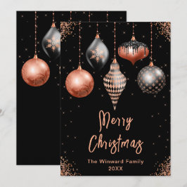 Schwarze und Rosen-Gold-Ornamente Frohe Weihnachte Feiertagskarte