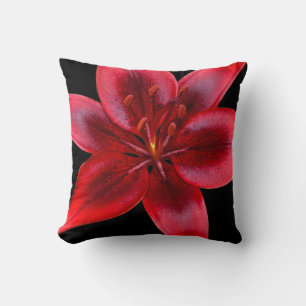 Schwarze und rote asiatische Lilienblume quadratis Kissen