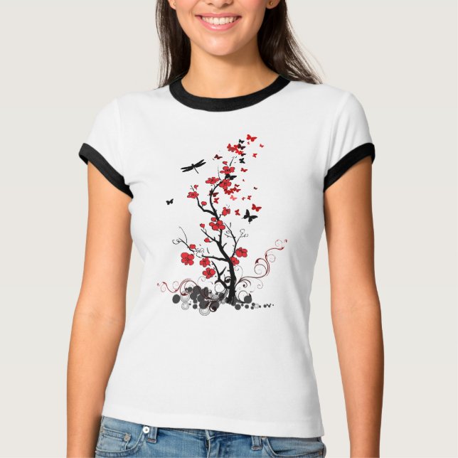 Schwarze und rote Blume T-Shirt (Vorderseite)