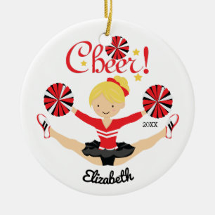 Schwarze und rote Cheerleaderin mit blondem Haar p Keramik Ornament